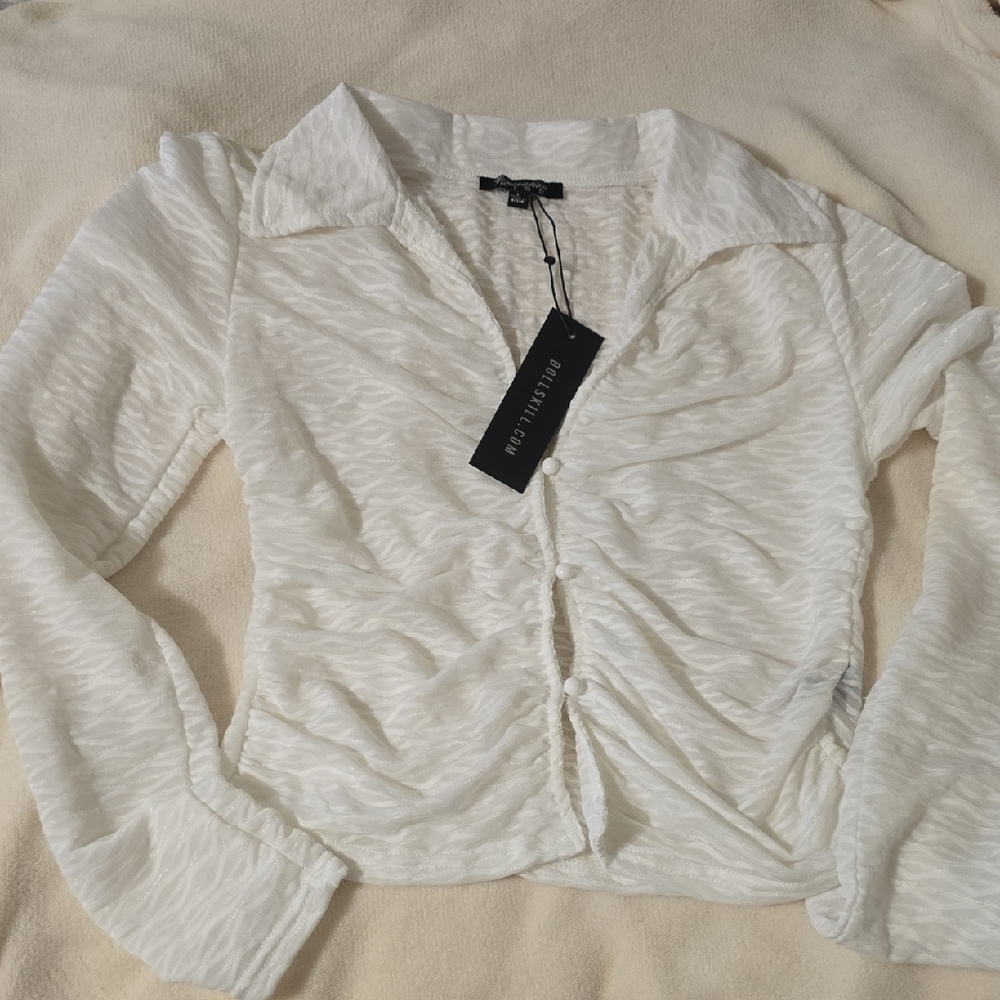 Dolls Kill Cream Textured Collared Top